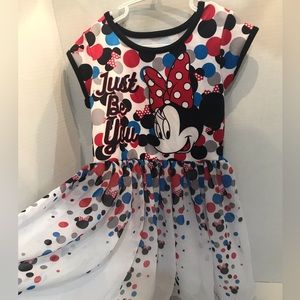 Disney Minnie Mouse dress. Ruffles and capped sleeves. Just Be You slogan.